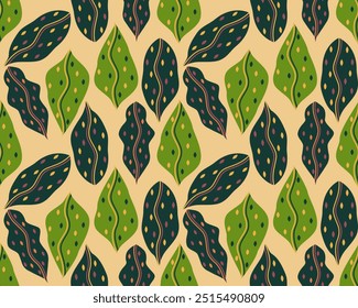 Variegated leaves abstract vector wallpaper. Leaf illustration pink green yellow variegation.