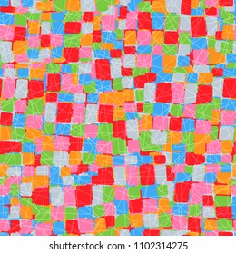 Variegated multi-colored texture. Seamless pattern. A grid consisting of chaos of squares.