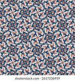 Variegated polygonal seamless pattern. Art forms are grouped and arranged in a specific order. Vector image for print, textile, packaging, interior design and your other projects.