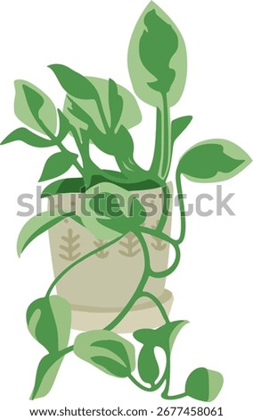 Variegated Pothos in Decorative Pot – Indoor Houseplant Vector Illustration