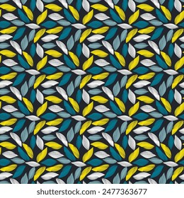 Variegated seamless pattern with abstract multi-colored leaves. Vector illustration for print, fabric, cover, packaging, interior decor, blog decoration and other your projects.