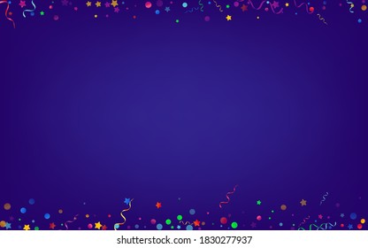 Variegated Spiral Abstract Vector Blue Background. Paper Serpentine Design. Particles Party Invitation. Multi colored Festive Template.