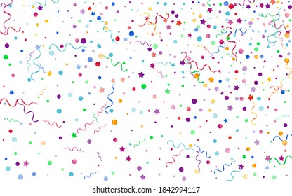 Variegated Spiral Carnival Vector White Background. Swirl Serpentine Invitation. Ribbon Flying Plant. Multi colored Festive Template.