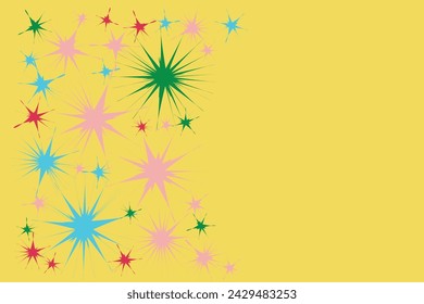 Manchas variadas Fondo amarillo Tarjeta de felicitación de cumpleaños Banner party Diseño de espacio libre Fondo abstracto Fondo de los niños Diseño joven fresco Cubierta en blanco simple diversiones multicolores Copiar el espacio
