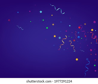 Variegated Star Abstract Vector Blue Background. Festive Circles Invitation. Particles Isolated Plant. Red and Yellow Falling Branch.