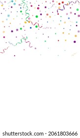 Variegated Star Celebration Vector White Background. Party Serpentine Branch. Particles Swirl Template. Multi colored Festive Invitation.