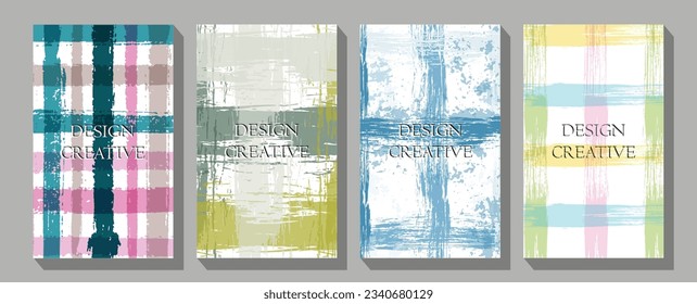 Variegated surface of smoothly curved multi-colored stripes.  Three images in white thin frames. Vector.