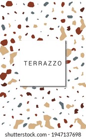 Fondo blanco del vector de mosaico de Terrazzo variado. Repetir el diseño de mosaico cerámico. Textura de guijarros brillante.
