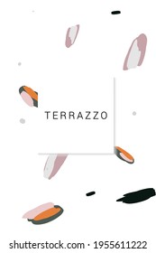 Verschiedenes Terrazzo Tile, Vektorweißer Hintergrund. Mosaik Keramik-Tile-Vorlage. Pfirsichbanner auf Rosa und Pfirsichpfahl.
