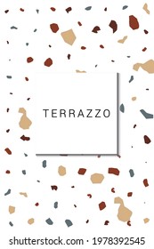 Variegated Terrazzo Tile Vector White Background. Venetian Ceramic Tile Wallpaper. Bright Quartz Pattern.