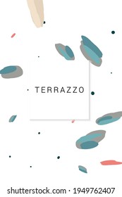 Variegated Terrazzo Wall Vector White Background. Concrete Ceramic Tile Illustration. Bright Terazzo Postcard.