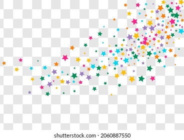 Variegated Xmas Vector Transparent Background Star Texture. Rainbow Bright Rain Design. Confetti  Illustration. Multicolored Celebration Starry Pattern.