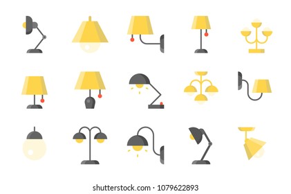 Varies type of Lamp icon set, flat design vector