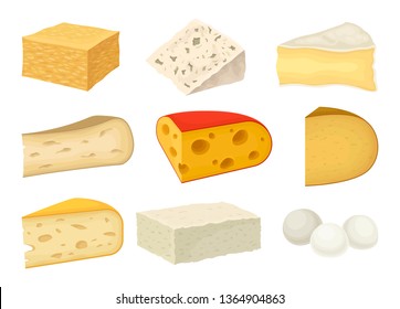 Varieties cheese collection on a white background.