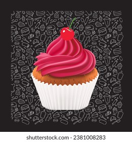 varieties of cup cakes decorated with a cherry.