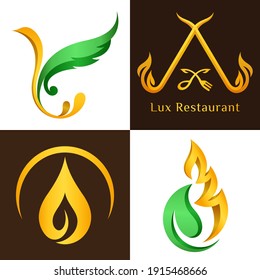 Varieties of leaves logos vector. (Asian icons design)