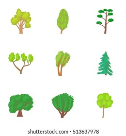 Varieties of trees icons set. Cartoon illustration of 9 varieties of trees vector icons for web