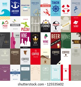 Variety of 40 vertical business cards on a specific topic, catering.