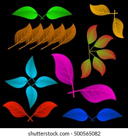 A variety of abstract leaves. Leaflets for decoration decorations, fabrics, greeting cards.
