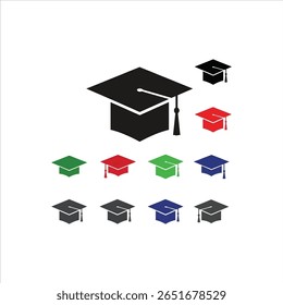 A variety of academic caps in black, red, green, and blue, signifying educational milestones.