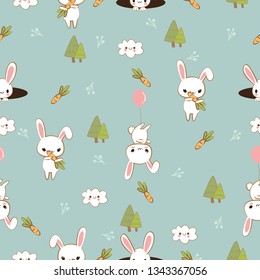 variety acting of cute rabbit seamless pattern