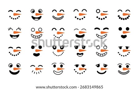 A Variety of Adorable Snowman Faces Featuring Classic, Playful, and Whimsical Expressions, Perfect for Winter Crafts and Decorations