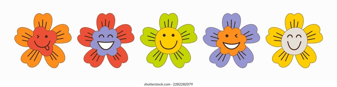 Variety avatars, positive flowers. For kids, different stickers, fabulous clipart. Isolated on white background
