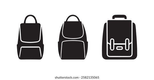 Variety of Backpacks Silhouette Isolated White Background