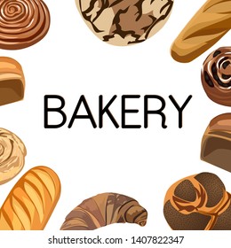 Variety of bakery isolated on white. Vector illustration.