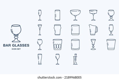 Variety of Bar and restaurant glasses icon set