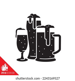 Variety of beer glasses vector icon. Traditionally brewed alcoholic beverages symbol.