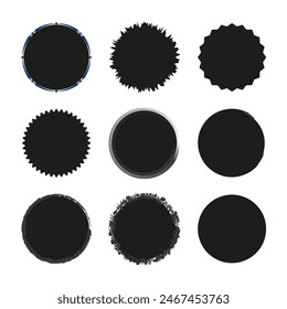 Variety of black circle badges set. Decorative round borders collection. Sticker edge designs.