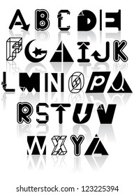 Variety of Black and White icons symbols alphabet A through Z