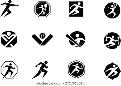 Variedad de logotipos en blanco y negro con escudos y Diseños Abstractas logotipo, símbolo, ícono, deporte, atlético, marca, diseño, gráfico.
