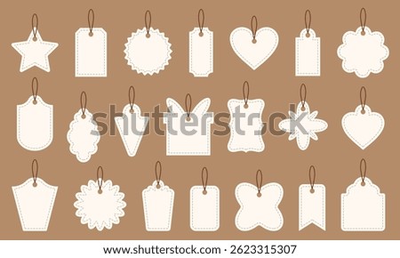 Variety of blank label tags in different shapes and sizes, designed as a vector illustration. Ideal for price tags, packaging, and creative projects.