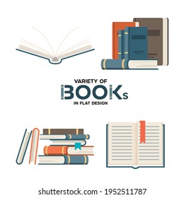 Variety of books for designers in the design of all kinds of works. Flat design vector illustration multiple views. beautiful and modern book which can be used in many purposes Eps10 vector.