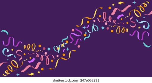 Variety of bright colorful confetti on a banner template with space for ext. Good for Happy Birthday or New Year Holidays template.