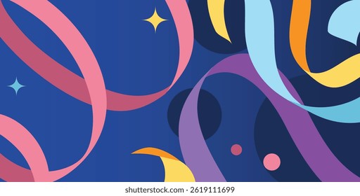 Variety of bright colorful confetti on a banner template with space for ext. Good for Happy Birthday or New Year Holidays template.