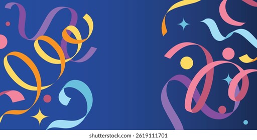 Variety of bright colorful confetti on a banner template with space for ext. Good for Happy Birthday or New Year Holidays template.