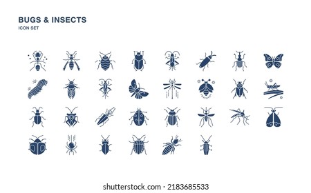 Variety of Bugs and Insects icon set solid