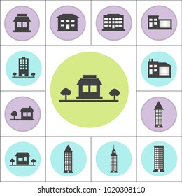 Variety of buildings isolated flat vector icon set