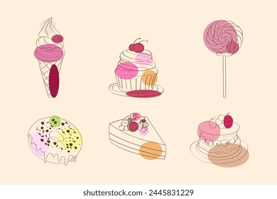 A variety of cakes and lollipops are arranged in a display, showcasing different flavors, colors, and designs. From classic vanilla cakes to chocolate lollipops