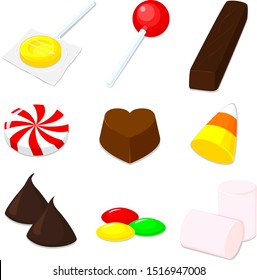 variety of candy vector color icons set