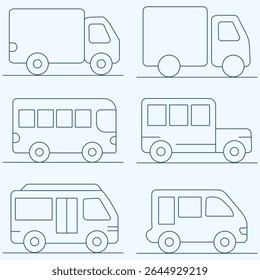 Variety of Car Silhouettes in Simple Line Art. Set of various car. eps 10