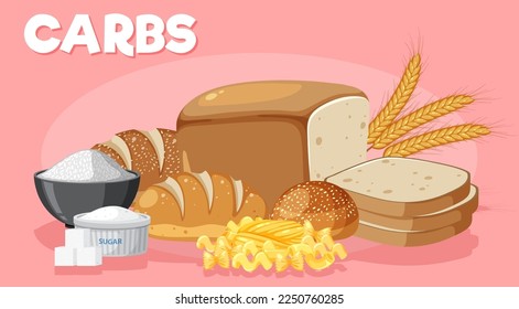 Variety of carbohydrates foods illustration