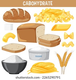 Variety of carbohydrates foods illustration