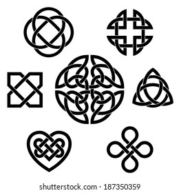 Variety of celtic knots. Set of seven traditional celtic infinity knot vector elements.