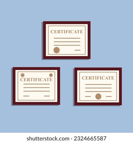 Variety Of Certificates On Wall Vector Illustration