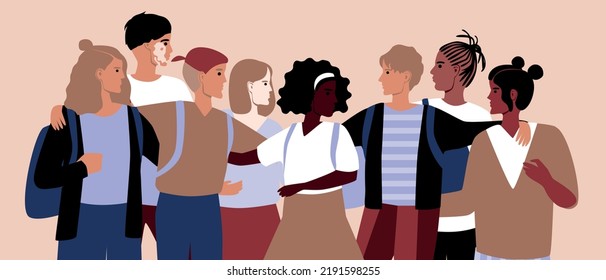 Variety of children, group of schoolchildren or teenagers, flat vector stock illustration is isolated