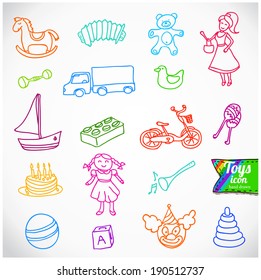 A variety of children's toys, vector doodle icon